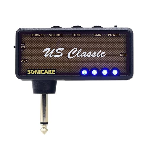 SONICAKE Guitar Headphone Amp Mini Guitar Headphone Amplifier US Classic Rechargeable Plug-in Pocket Overdrive Reverb Effects for Home Silent Practice