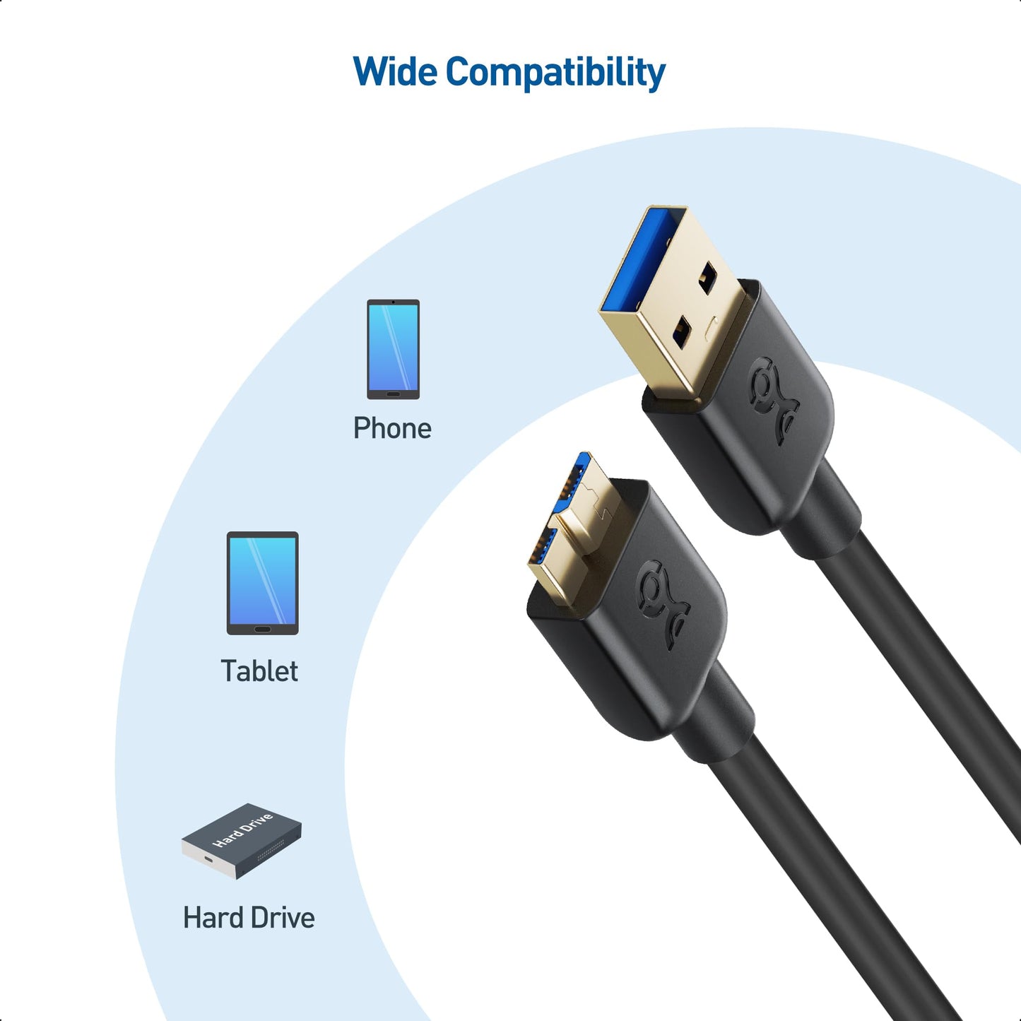 Cable Matters 2-Pack, Micro USB 3.0 Cable - 6ft, External Hard Drive Cable, USBA to USB Micro B Cord, Compatible with Seagate, LaCie, Toshiba