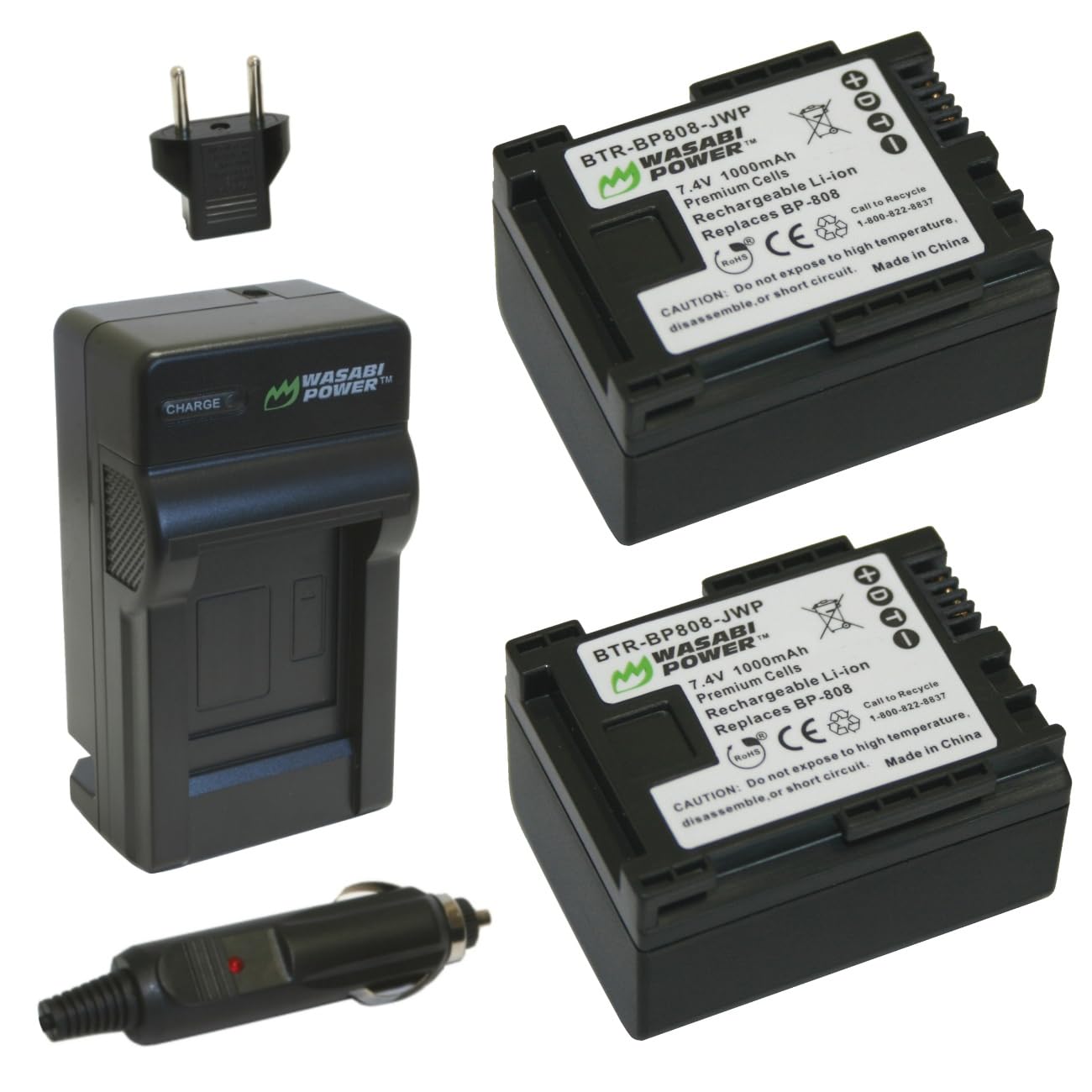 Wasabi Power BP-807, BP-808, BP-809 Battery (2-Pack) and Charger for Canon FS21, FS22, FS31, FS40, FS200, FS300, FS400, VIXIA HF G10, HF G20, HF M30
