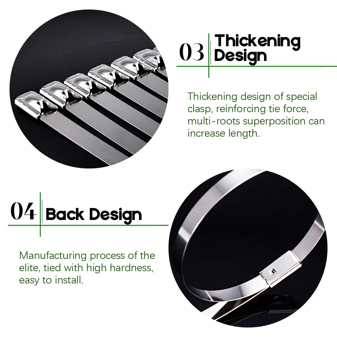 Keadic 30Pcs 14 Inches 304 Stainless Steel Zip Ties Exhaust Wrap Coated Locking, Metal Cable Zip Ties for Computer Wire Harness, Automotive Parts