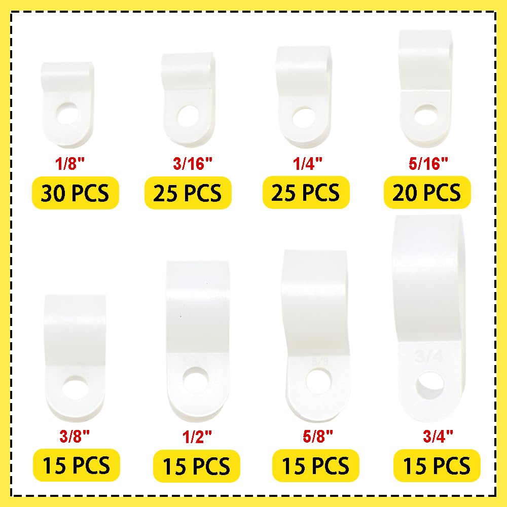 Hocansen 160Pcs Plastic Cable Clamps 8 Size Wire Cable Clips Kit 1/8" 3/16" 1/4" 5/16" 3/8" 1/2" 5/8" 3/4" Nylon Wire Clamp,Cord Fastener Clamp