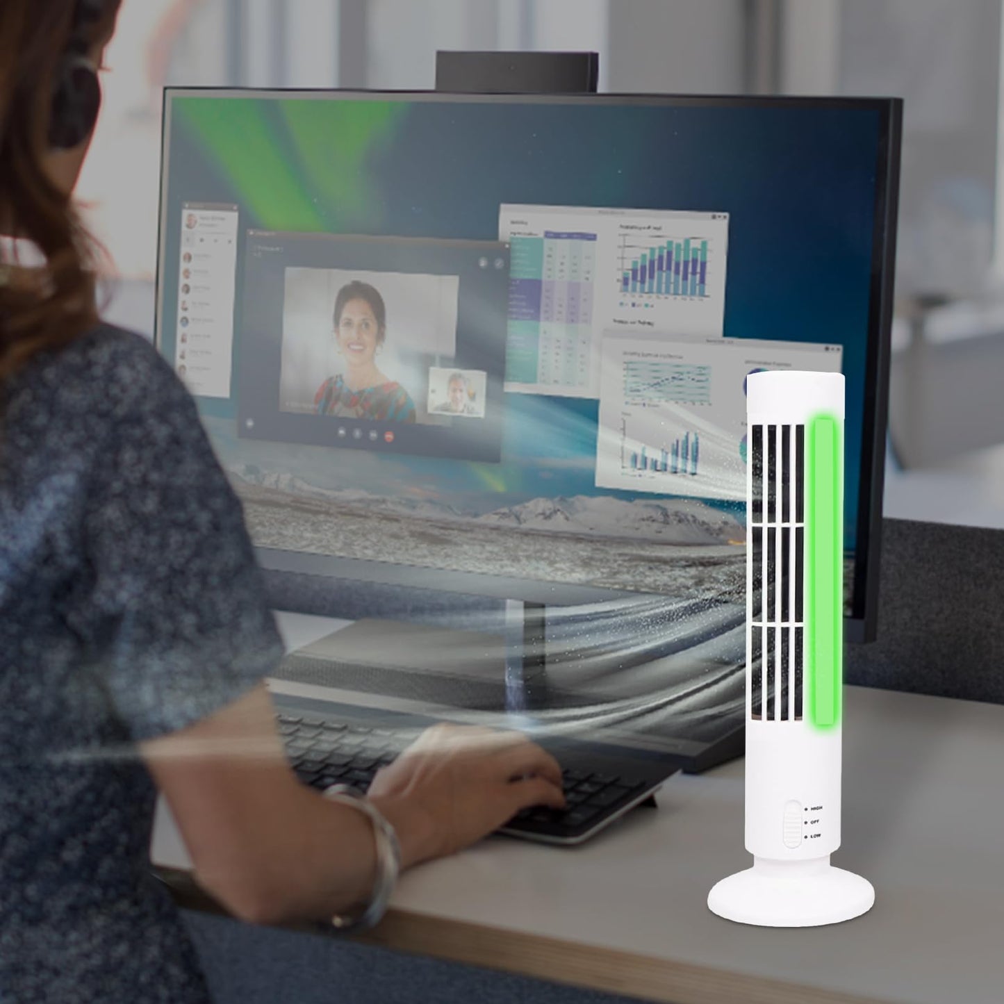 awakentti Desk Fan, Bladeless Vertical Electric Air Conditioning Fan, Energy-Saving Quiet Floor Fan, Tower Fan for Home, Living Room (white)