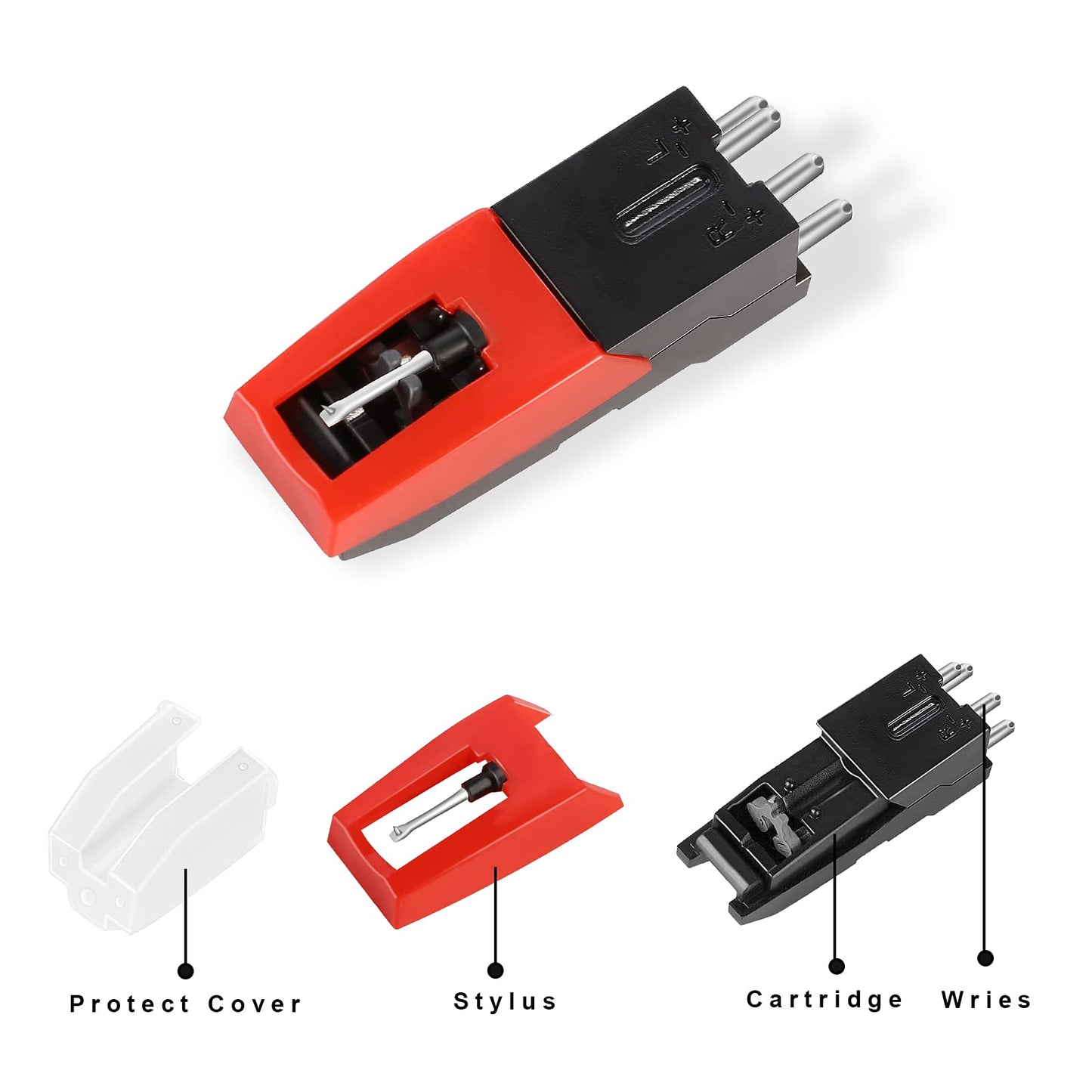 3pcs Record Player Cartridge and Needle,Universal Turntable Diamond Cartridges and Stylus Replacement for LP Crosley Ion Jensen Victrola 1byone