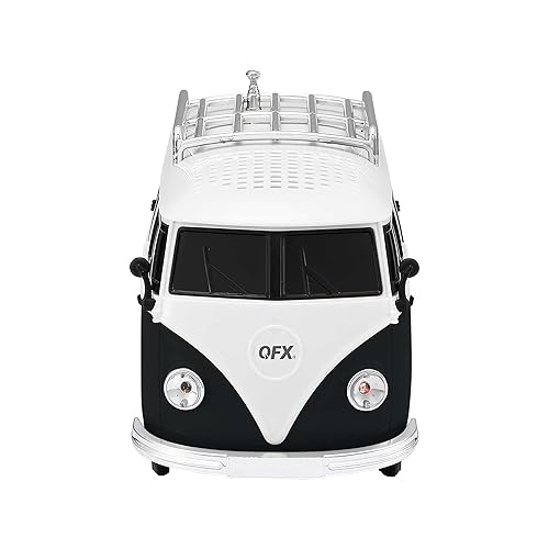 QFX Bluetooth 1961 Retro Mini Bus Speaker, 2-Inch Speaker, Hands-Free Link, Built-in Microphone, FM Radio, and LED Party Lights, Blue - BT-1961-BLK