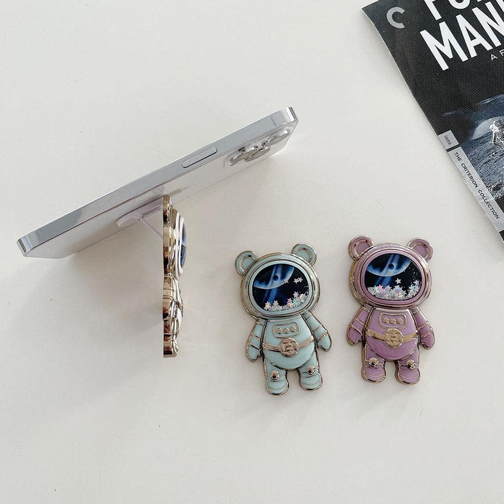 WLngtv Cute Astronaut Phone Stand Holder, Universal Compatibility, Adjustable Stand, Hidden Kickstand, 3D Moving Star Sequins, Purple