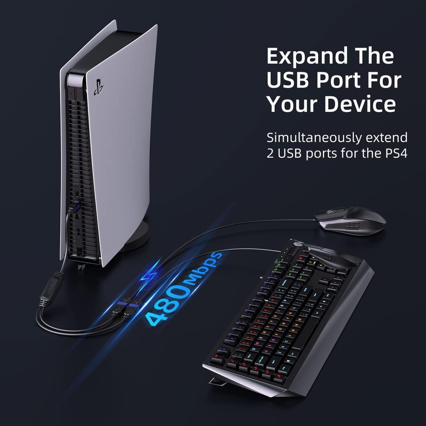 ANDTOBO USB Splitter, USB Y Splitter Dual USB 2.0 Charger Cable 1 Male to 2 Female Power Cord Extension Hub Adapter Replacement for Car/Laptop/LED etc