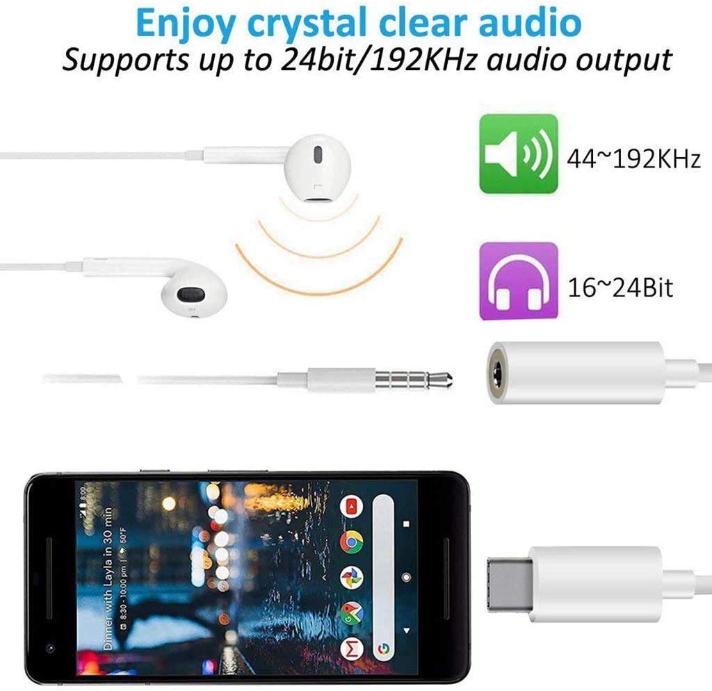 2 Pack USB C to 3.5mm Headphone Jack Adapter Type C Port Audio Aux Cable Dongle Compatible with iPhone 17/16/15/15 Plus/15 Pro/15 Pro Max/iPad/Pixel
