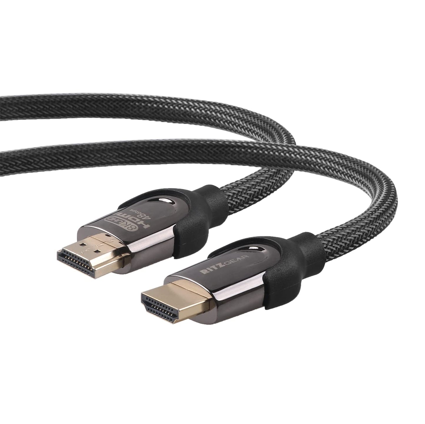 Ritz Gear 8K HDMI 2.1 Cable 6 ft. 48 Gbps Ultra High Speed Braided Nylon Cord & Gold Connectors - 10K/8K@60Hz UHD Video/4K@120Hz/4K@60Hz/2K/1080P.