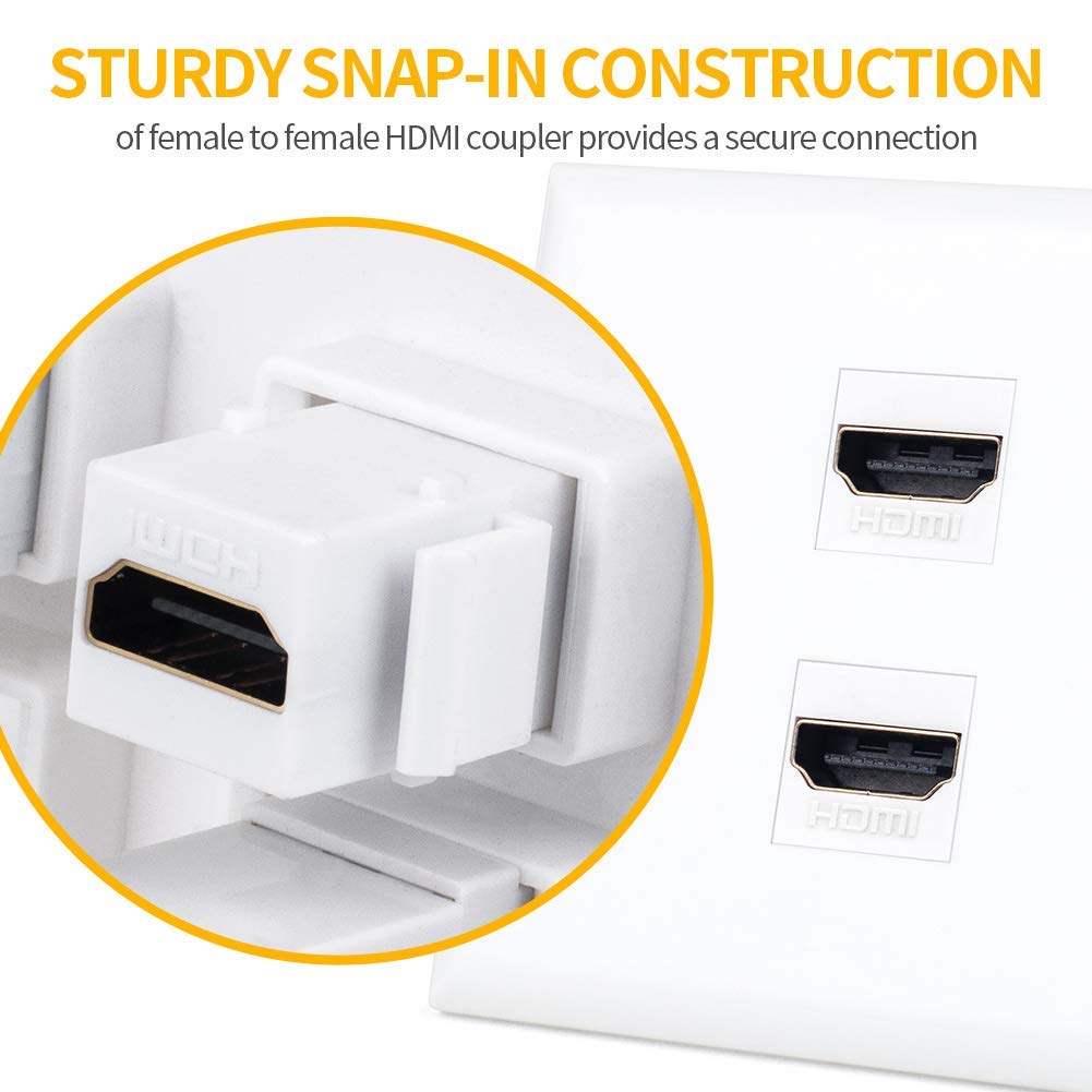 Phizli HDMI Keystone Jack 4K, 20 Pack HDMI Keystone Insert Female to Female Coupler Video Adapter (White)