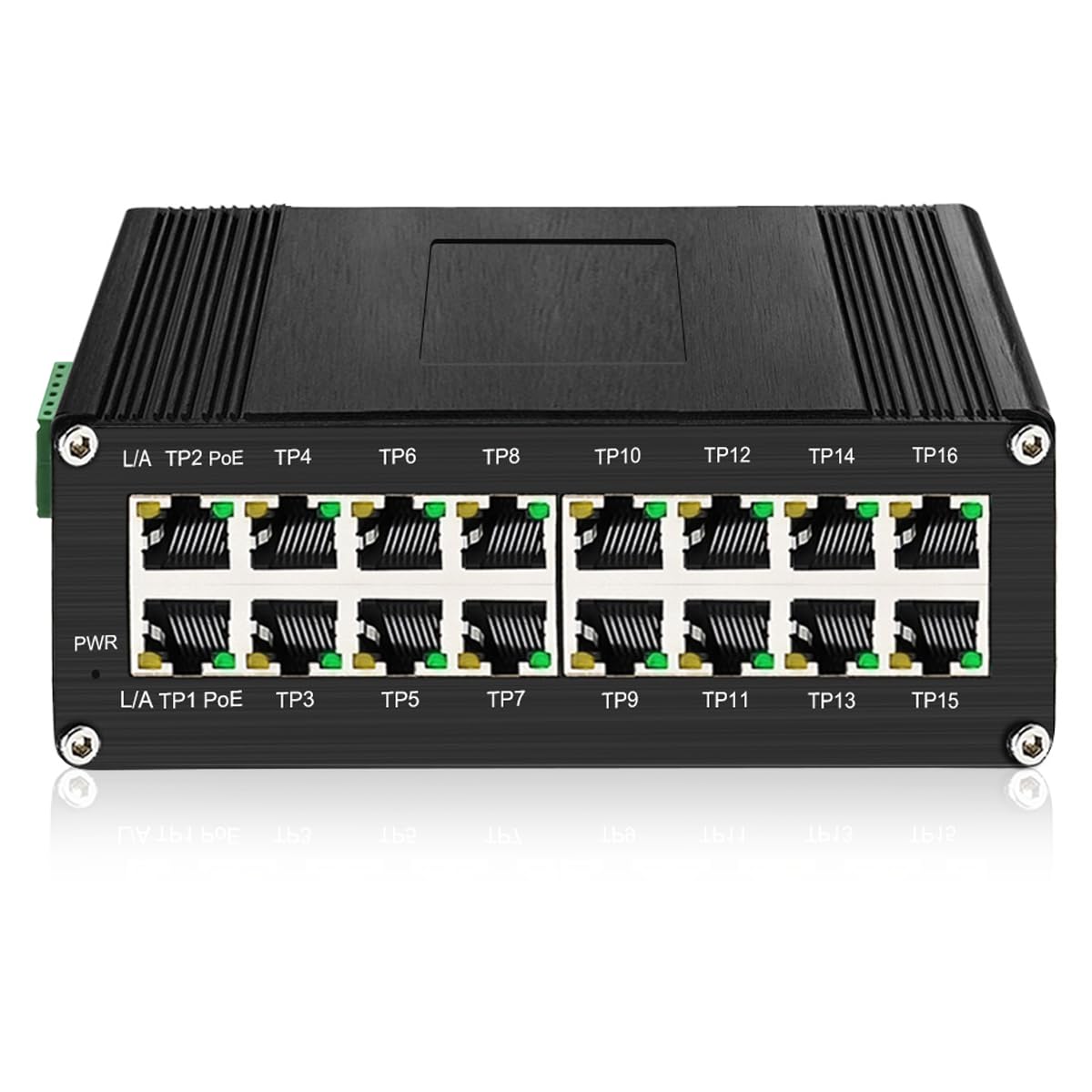 16-Port PoE Ethernet Switch 10/100/1000Mbps, Full Gigabit Port Support IEEE802.3at PoE(30W per Port),48-57VDC Power Input, DIN-Rail Mount