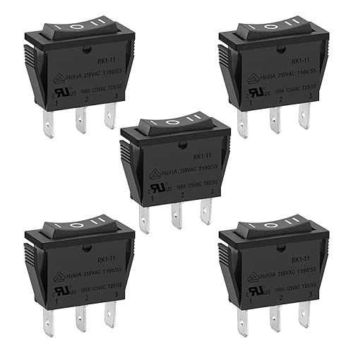 Heschen Interrupteur à Bascule On-Off-on Spdt 3 bornes 15 A 250 VAC Noir Lot de 5