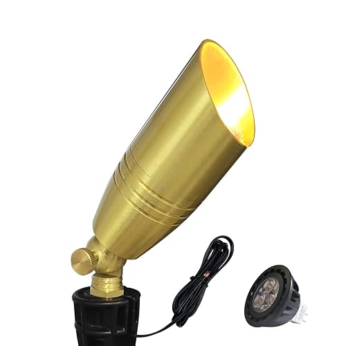COLOER Die-cast Brass Landscape Spotlight 1-Pack with 5W Aluminum Housing LED MR16 Bulb,12V AC/DC Low Voltage Copper Outdoor Lighting, Directional