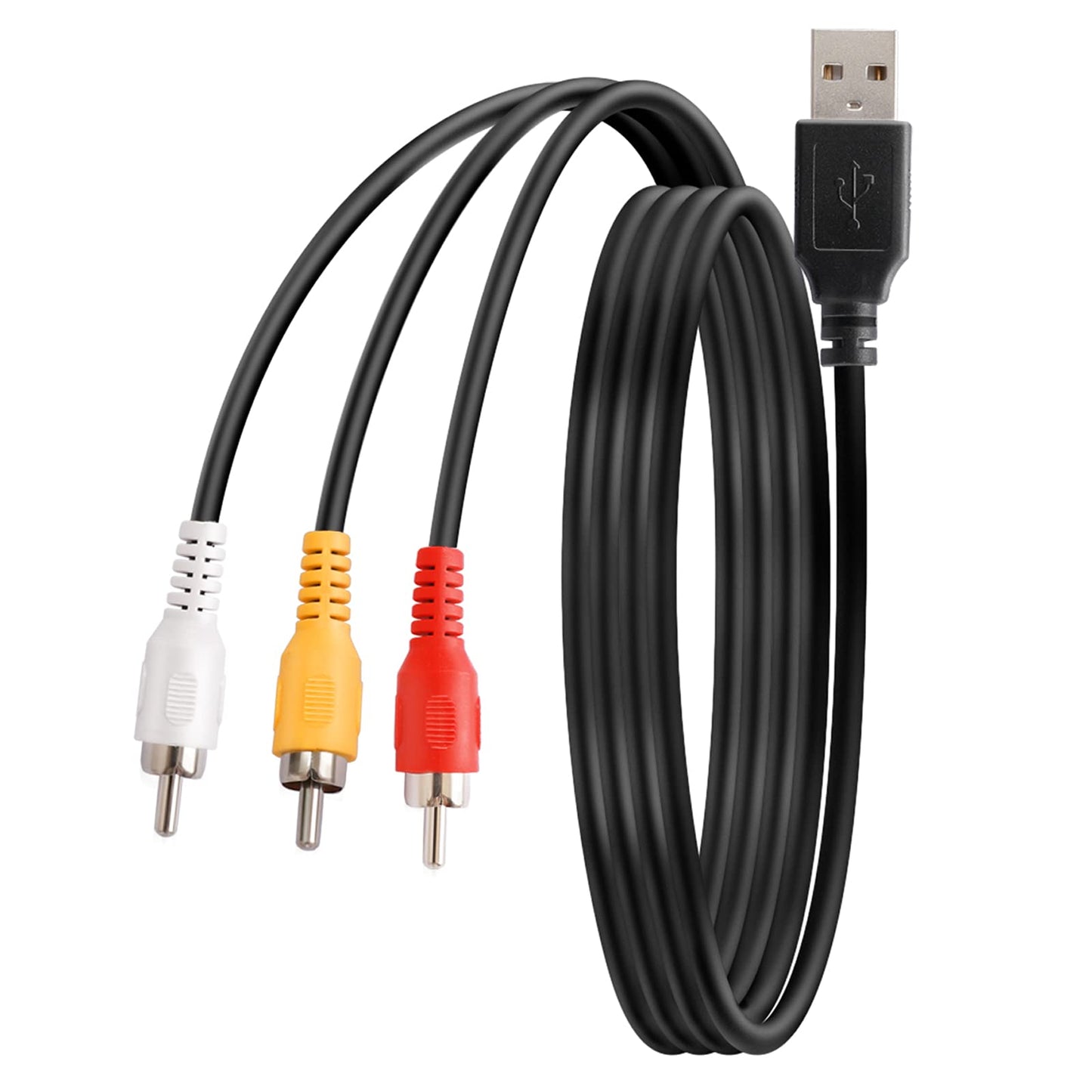BERANMEY USB to 3RCA Cable, 1.5m/5ft USB Male to 3 RCA Male Jack Splitter Audio Video AV Composite Adapter Cord for USB-Enabled TVs and PCs