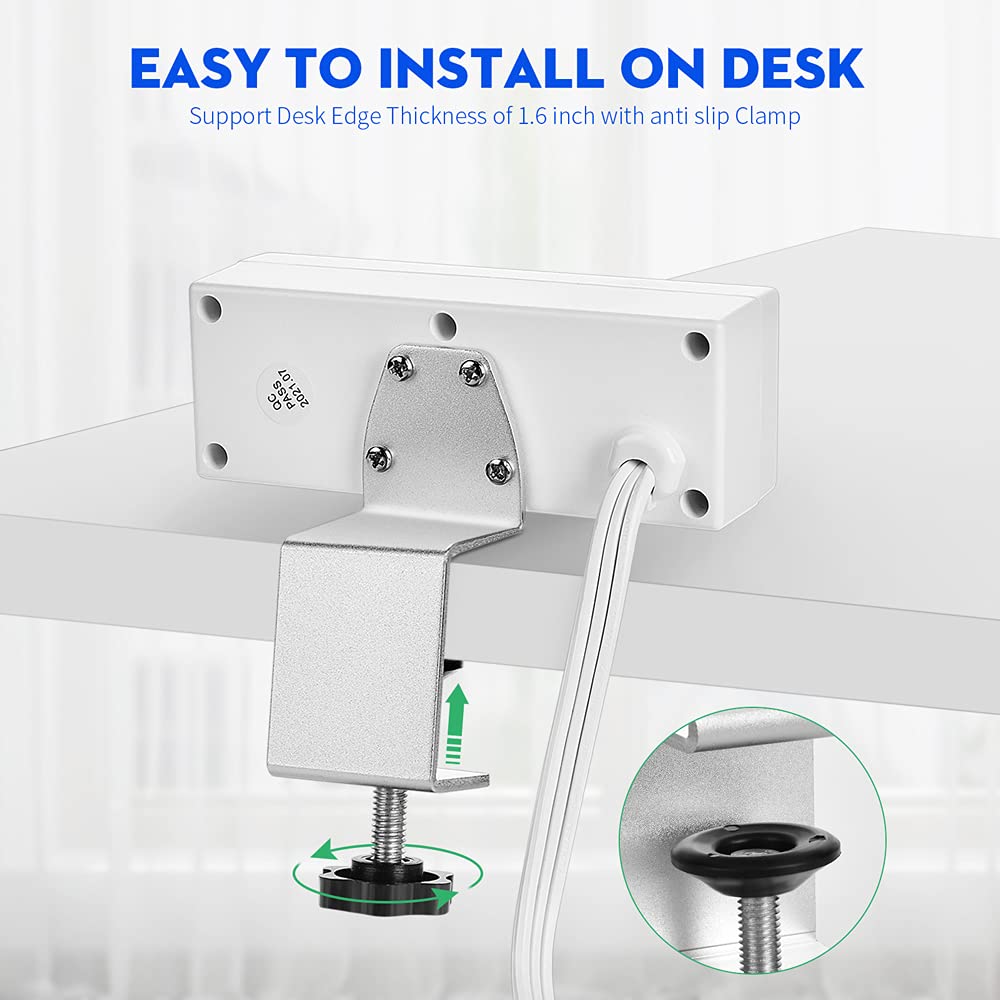 Desk Edge Power Strip with USB Ports Desktop Clamp Power Outlets Mountable Under Desk Power Socket 6'56 Feet Extension Cord ETL Certified (White)