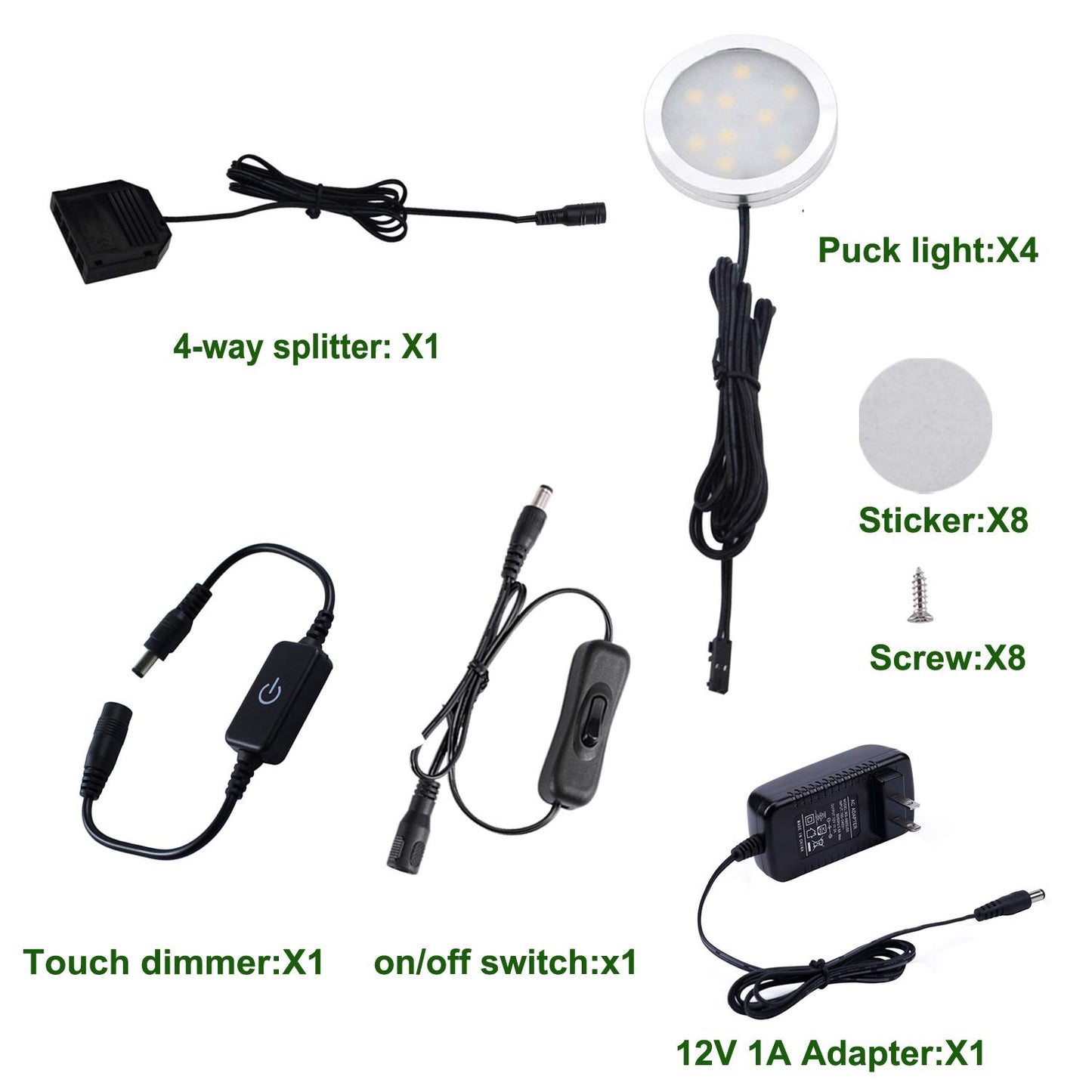 AIBOO Under Cabinet LED Puck Lights Kit with Touch Dimming Switch for Ambiance Atmosphere Night Lighting (4 Lights,Daylight White)
