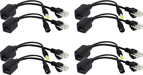 zdyCGTime Passive PoE Injector and PoE Splitter Kit with RJ45 Ethernet and Power via DC 5.5x2.1 mm F/M Adaptor Connector?Black 4 Pairs