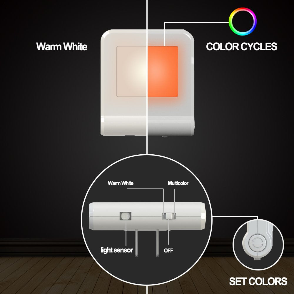 MAZ-TEK Plug in LED Night Light with Smart Dusk to Dawn Sensor, Multi-Color Changeable Nightlights, Energy Efficient Night Lamp for Bedroom, Baby