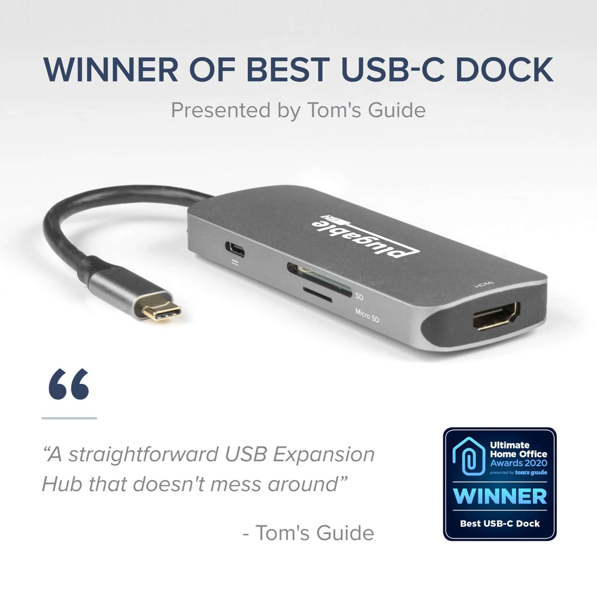 Plugable USB-C Hub 7-in-1 for Single HDMI Display, Driverless Hub