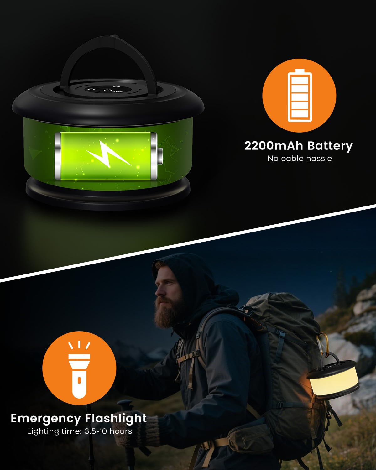 Bylitodt Camping String Lights, Retractable 32.8ft RGB Flash Lamp, Rechargeable Fairy LED Rope Lights Outdoor Waterproof, Portable Hanging Lantern