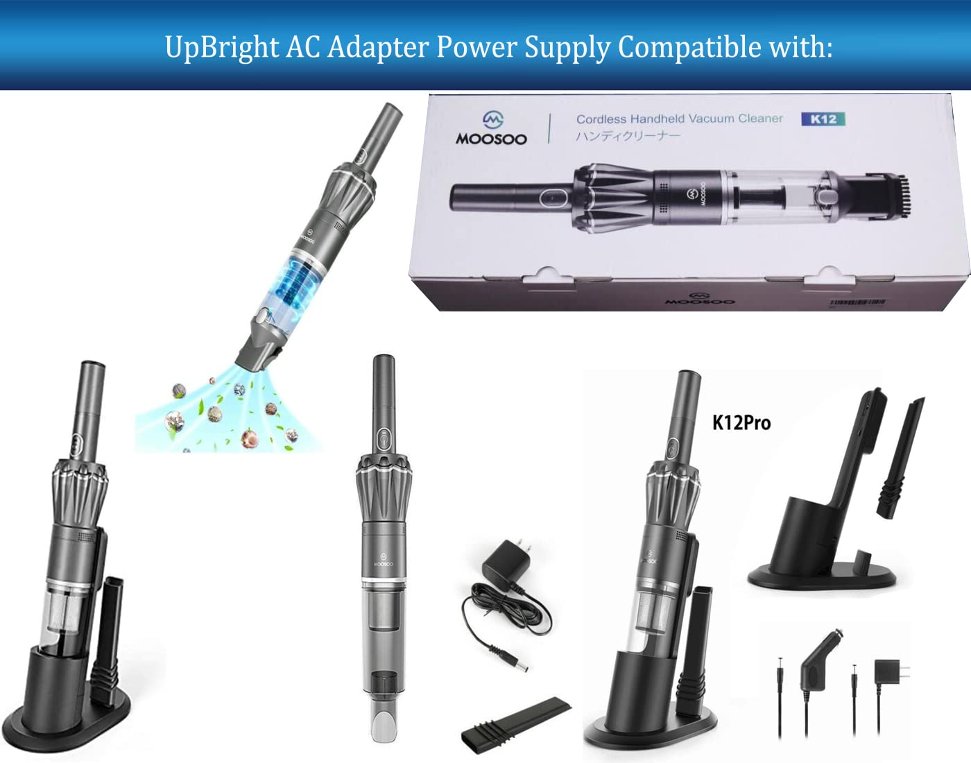 UpBright 14V AC/DC Adapter Compatible with MOOSOO K12 Pro K12Pro K12M K12-M 12KPa Lithium-Ion 11.1V 12V 2500mAh Cordless Mini Handheld Vacuum Cleaner…
