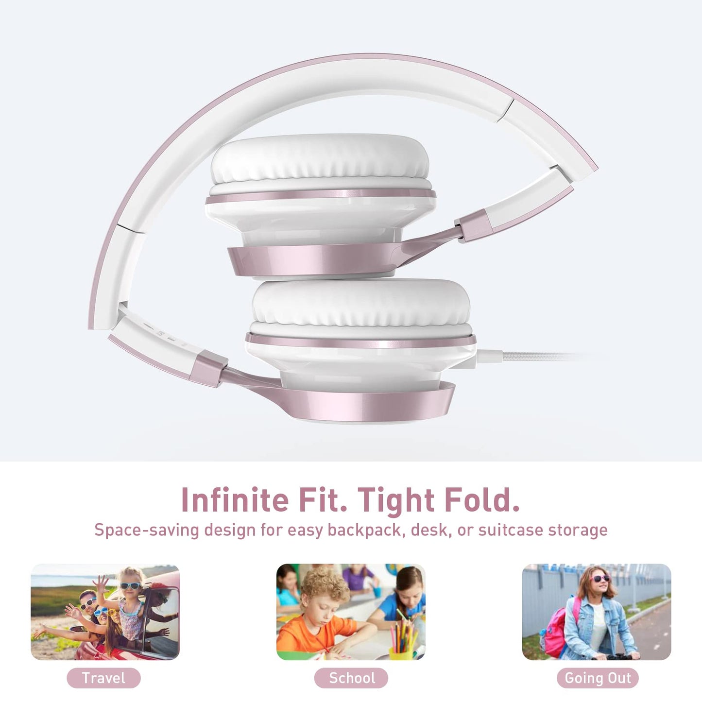AILIHEN Wired Headphones with Mic, Girls Headphones for School, On-Ear Headsets for Chromebook Laptop Computer, Foldable Adjustable Teen Kids, Plug in