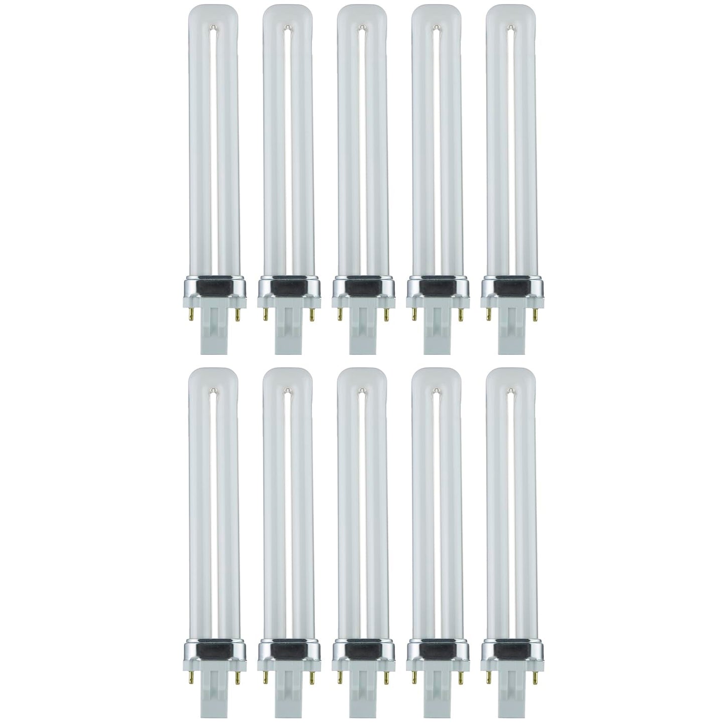 Sunlite PL13/SP41K Compact Fluorescent Single U-Shaped Twin Tube Light Bulb, 13 Watts, 120 Volts, 720 Lumens, 2-Pin GX23 Base, 4100K Cool White, 10