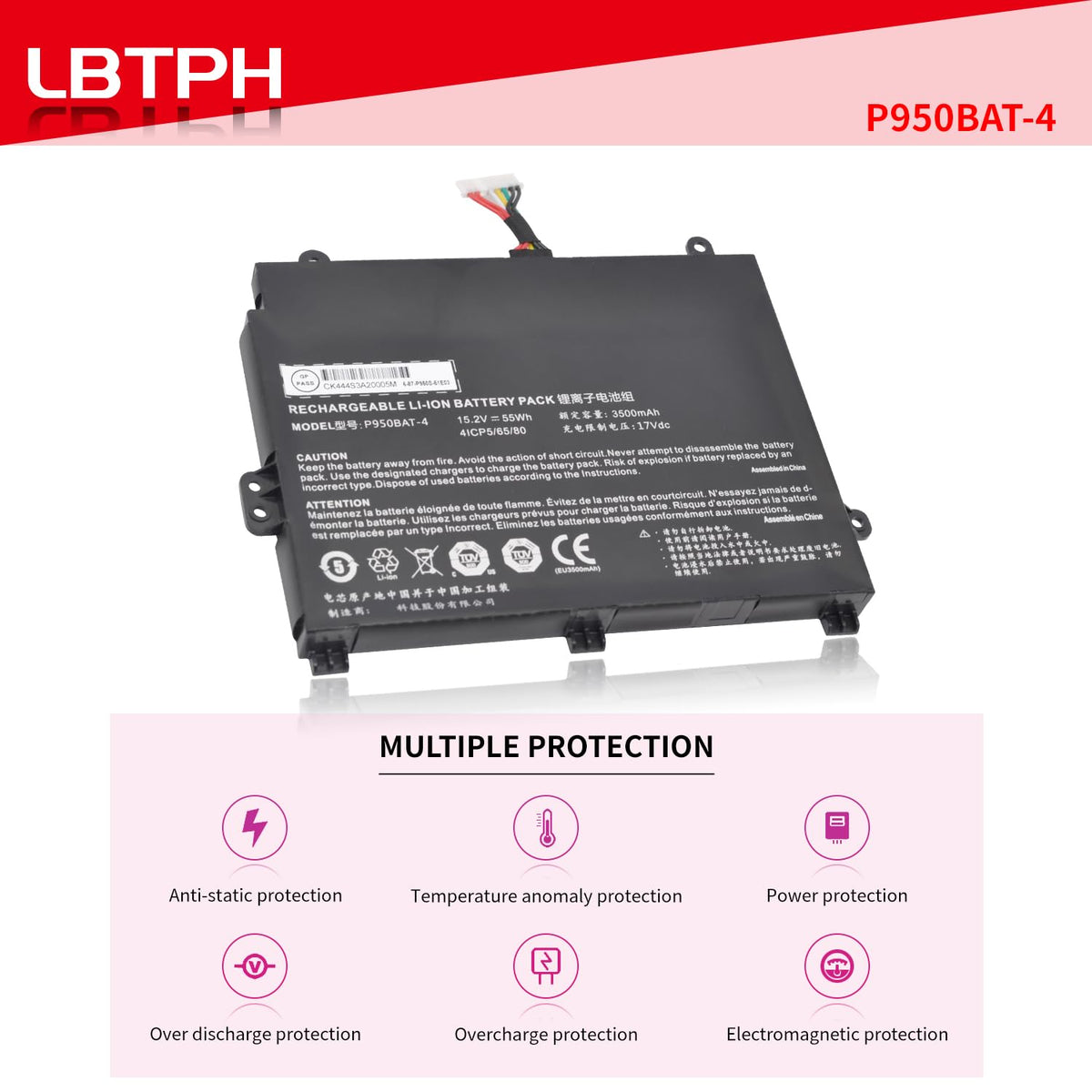 P950BAT-4 Laptop Battery Replacement for Clevo P950HP6 Sager NP8950 Series
