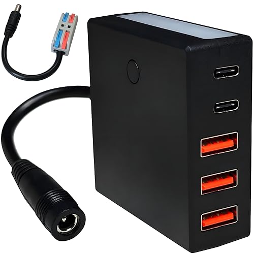12V 24V to USB 5V Step Down Converter Power Adapter, 12 Volt USB C Charger Multi Port, DC 8V-30V to Type-C 5 Volt 12A 60W Buck Module.