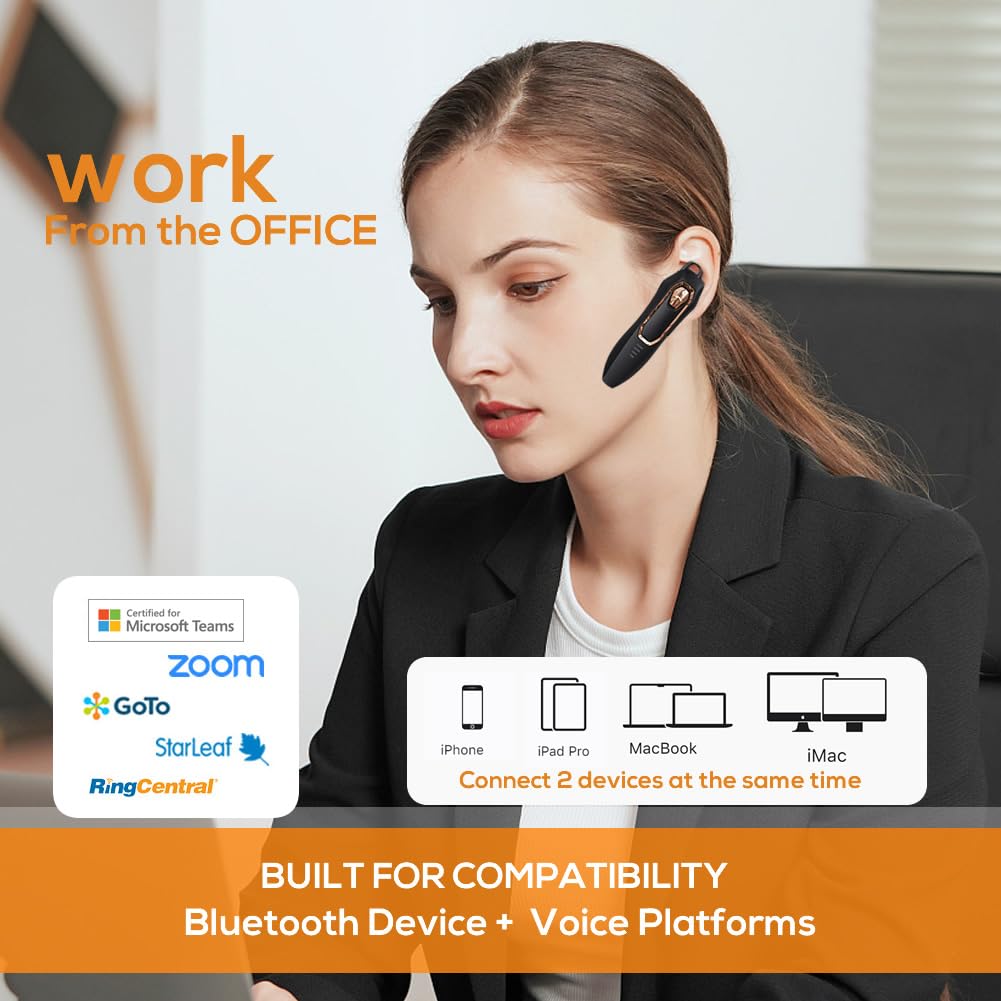 Single Ear Headsets Wireless Bluetooth, 30H Talking Time, Noise Canceling Mic Hands-Free Calls, Hands Free Wireless Bluetooth Earpiece, Call Reminder