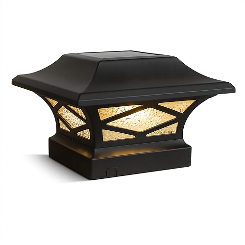 Classy Caps Kingsbridge Dual Lighted Solar Post Cap - Fits 3.5"x3.5", 4"x4", 5"x5", and 5.5"x5.5" Deck & Fence Posts - Black Aluminum, Real Glass