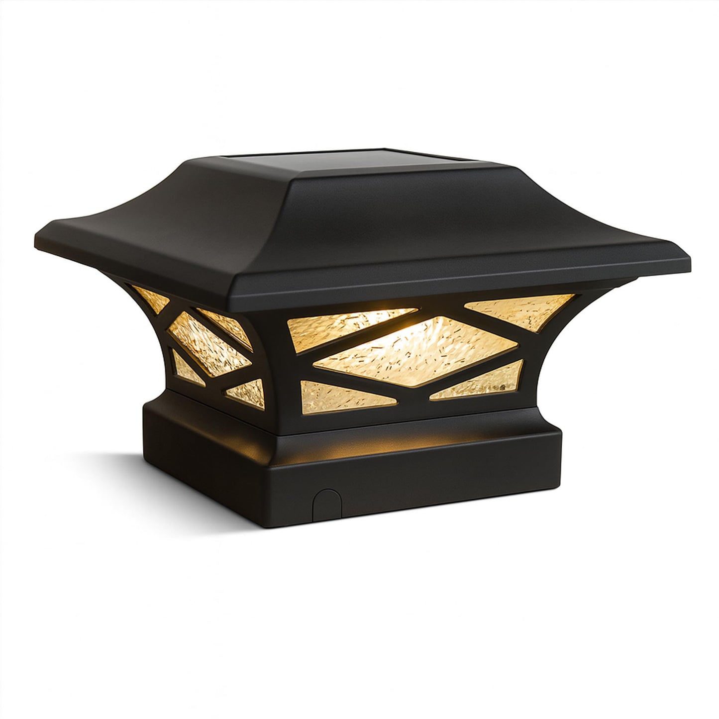 Classy Caps Kingsbridge Dual Lighted Solar Post Cap - Fits 3.5"x3.5", 4"x4", 5"x5", and 5.5"x5.5" Deck & Fence Posts - Black Aluminum, Real Glass