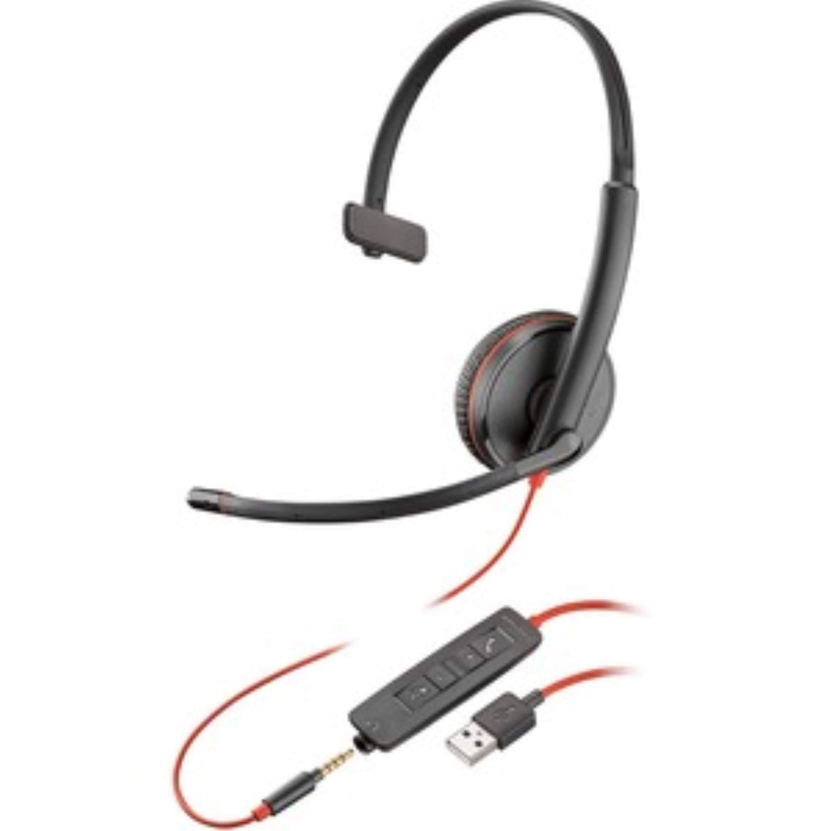 Plantronics Blackwire C3215 Headset - Mono - Black - USB Type A, Mini-Phone - Wired - 20 Hz - 20 kHz - Over-The-Head - Monaural - Supra-aural - Noise
