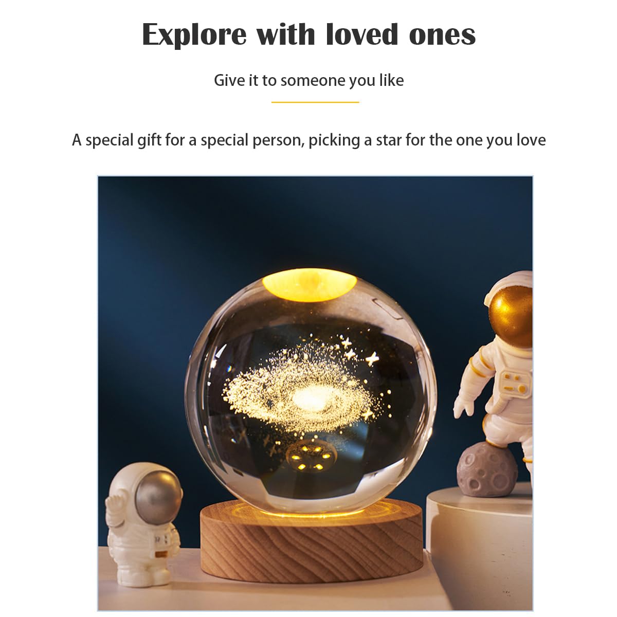 Lizihengpi 3D Crystal Ball Night Light Mood Lighting Cozy Comfort Gifts Home Decor lamp for Bedroom Space Lamps Happy Cozy Comfort Gifts (Love)