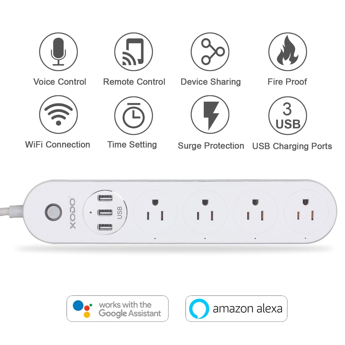 XODO WP4 Smart Power Strip - WiFi Surge Protector with 3 USB Ports and 4 Outlets - App Controlled Appliance - Time Schedule - No Hub Required