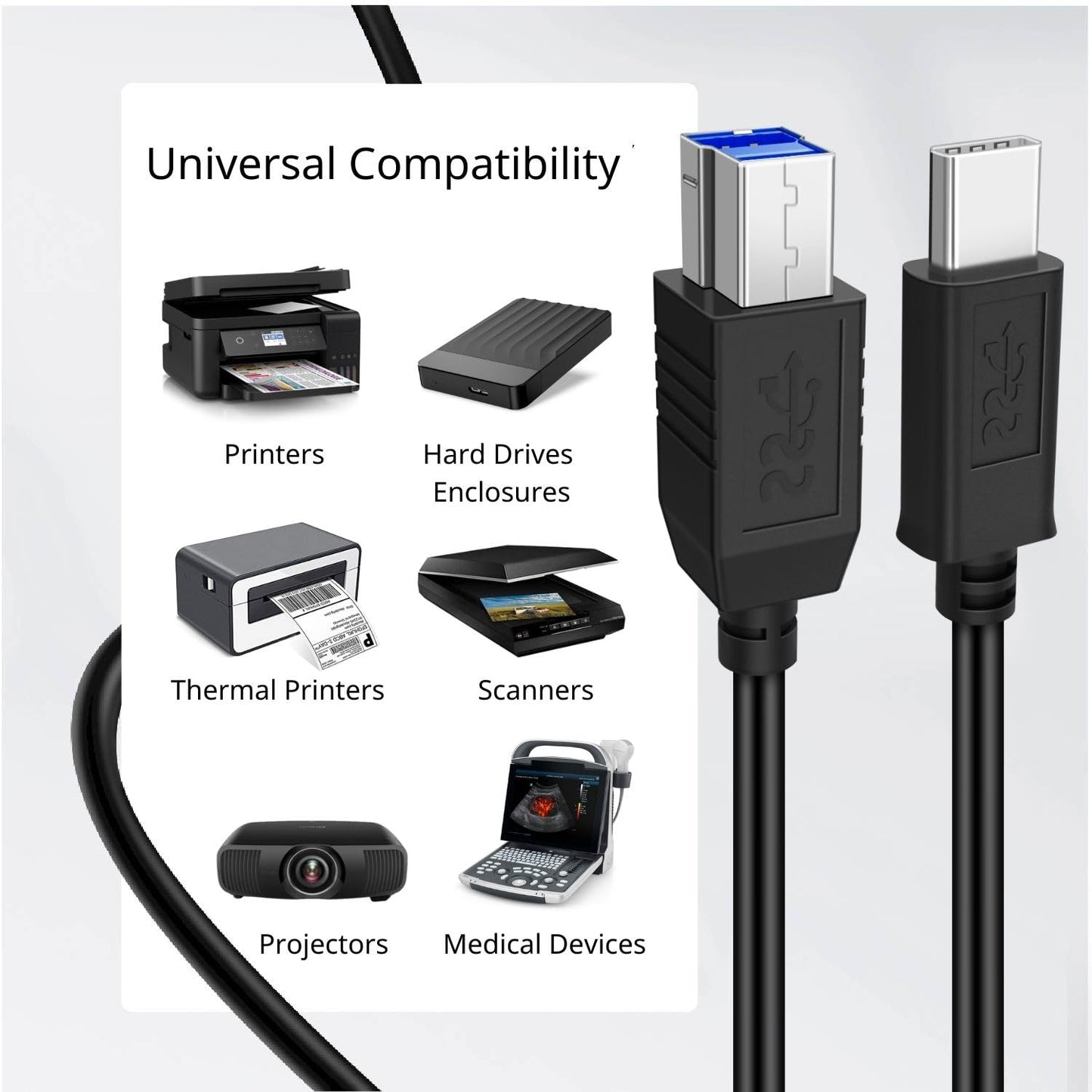 TNP USB Type C (USB-C) to Type B (USB-B) Cable (6FT) Black -Upstream SuperSpeed Standard USB 3.1 Male Port with Reversible Type C Connector Design