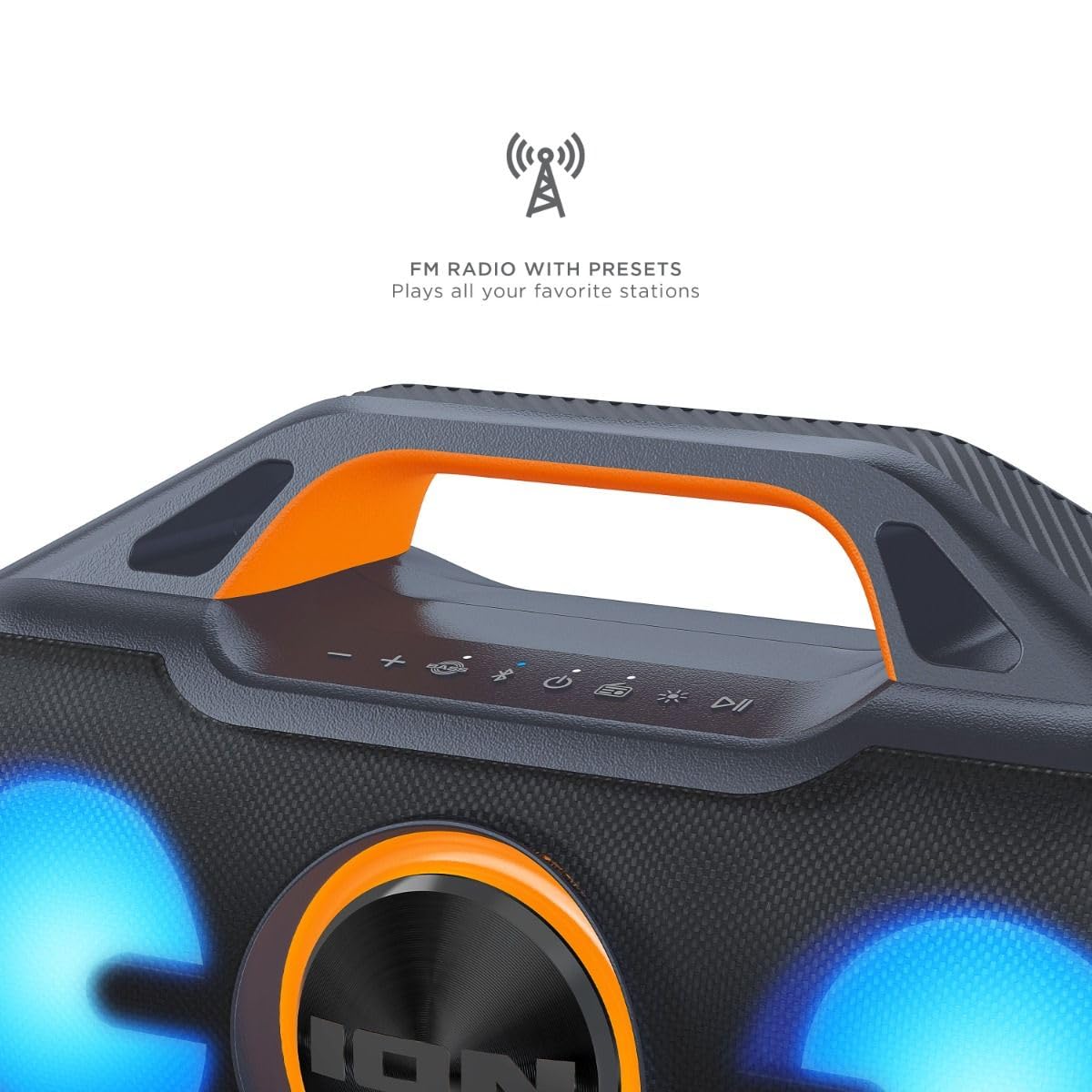 ION AquaSport Max Waterproof 60W Portable Bluetooth Party Speaker with Lights, Battery, Built-in Microphone, Radio and AUX Input (Renewed)