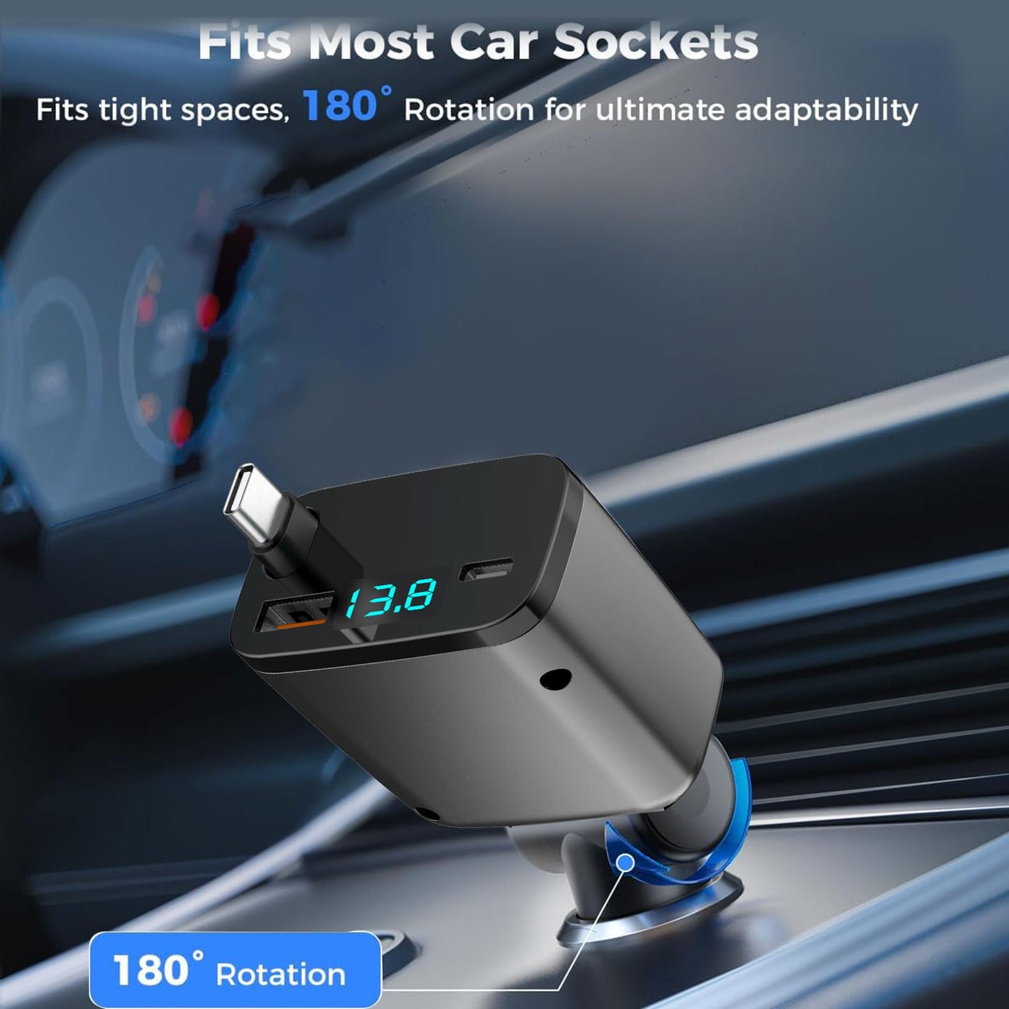 Retractable Car Charger 3 in 1, USB C Car Accessories Adapter for iPhone 16 USB C Charger Fast Charging,for iPhone 15 14 13 12 Pro Max