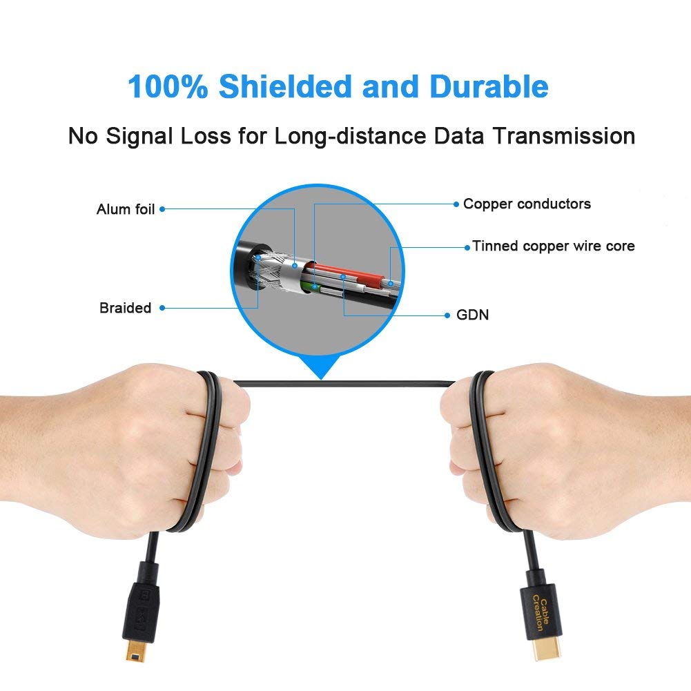 CableCreation Mini USB to USB C Cable 6.6FT USB Type C to Mini USB Cable USB Mini B Charging Cable for Hero 3+ PS3 Controller MP3 Player, Digital