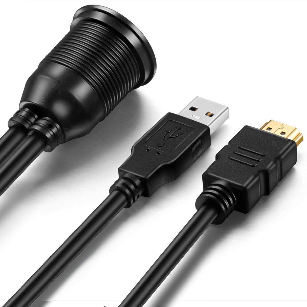 OBVIS USB3.0 and HDMI Mount Cable - USB3.0 and HDMI Extension Flush, Dash, Panel Mount Cable, for Car, Boat, Motorcycle (3 Feet)