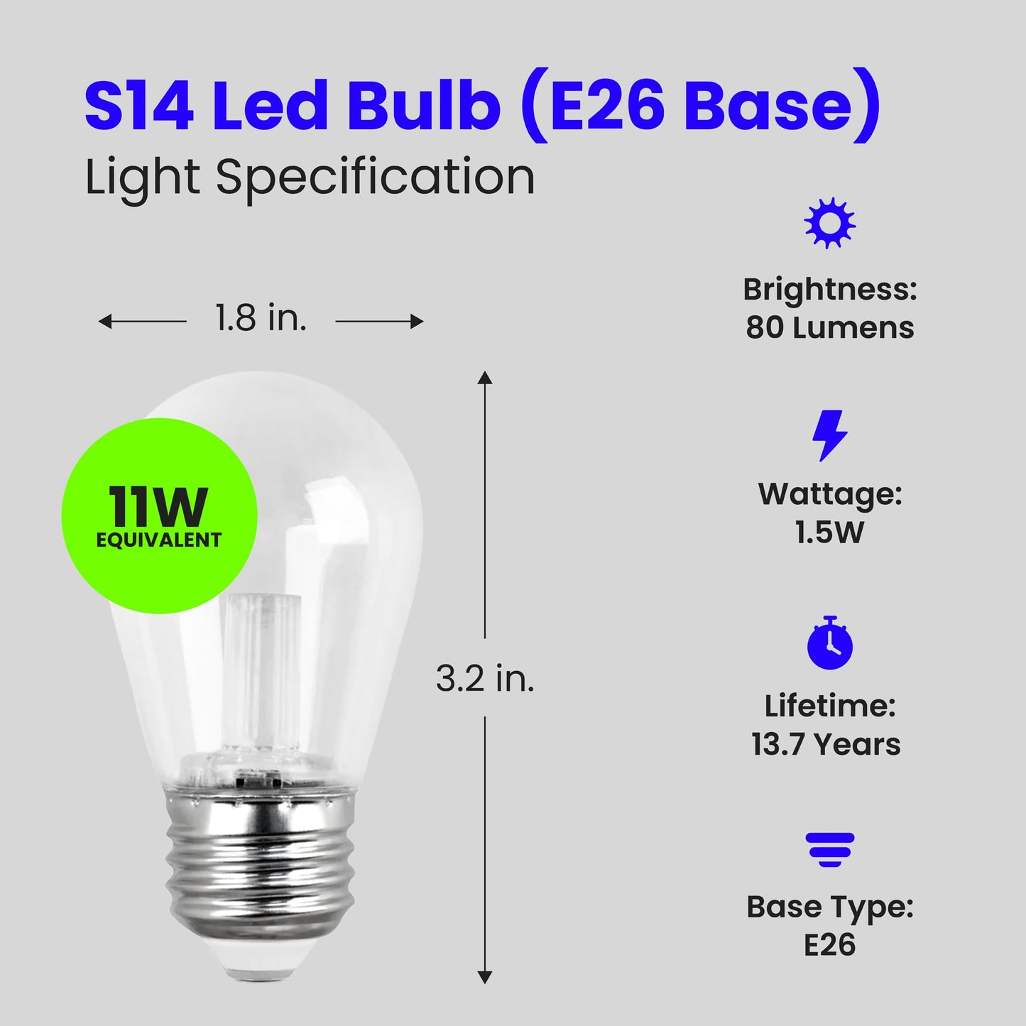 Feit Electric BPS14/SU/LED Non-Dimmable Led Bulb, 1.5 W, 120 V, 80 Lumens, 3000K, 1-1/2 in Dia X 3-1/4 in L, Warm White