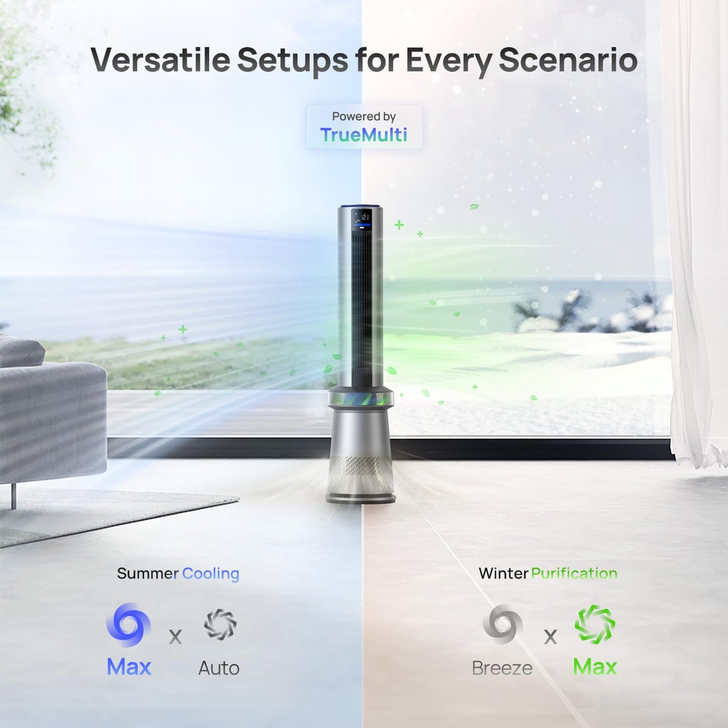 DREO MC710S Air Purifier Tower Fan, 45" 2-in-1 Smart Fan for Bedroom