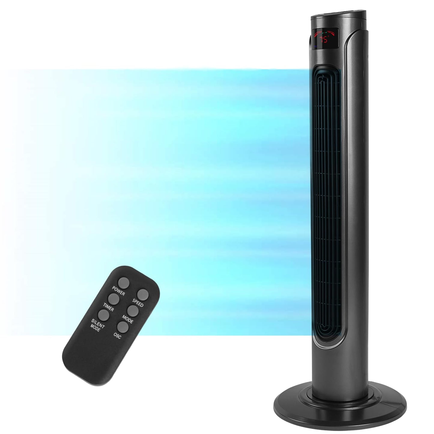 Simple Deluxe 36-Inch Oscillating Tower Fan for Bedroom with Remote Control LED display and 3 Speeds, 3 Modes, 15H Timer, Quiet Fan for Indoor Home