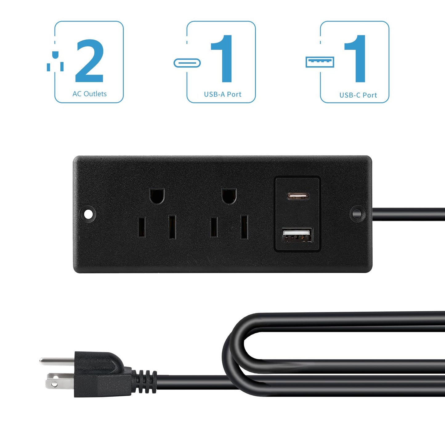 Eridada Recessed Power Strip with USB-C and USB-A, 2 AC Outlets, in-Desk Flush Mount Power Strip, 125V 12A 1500W, for Desk Countertop Kitchen Island