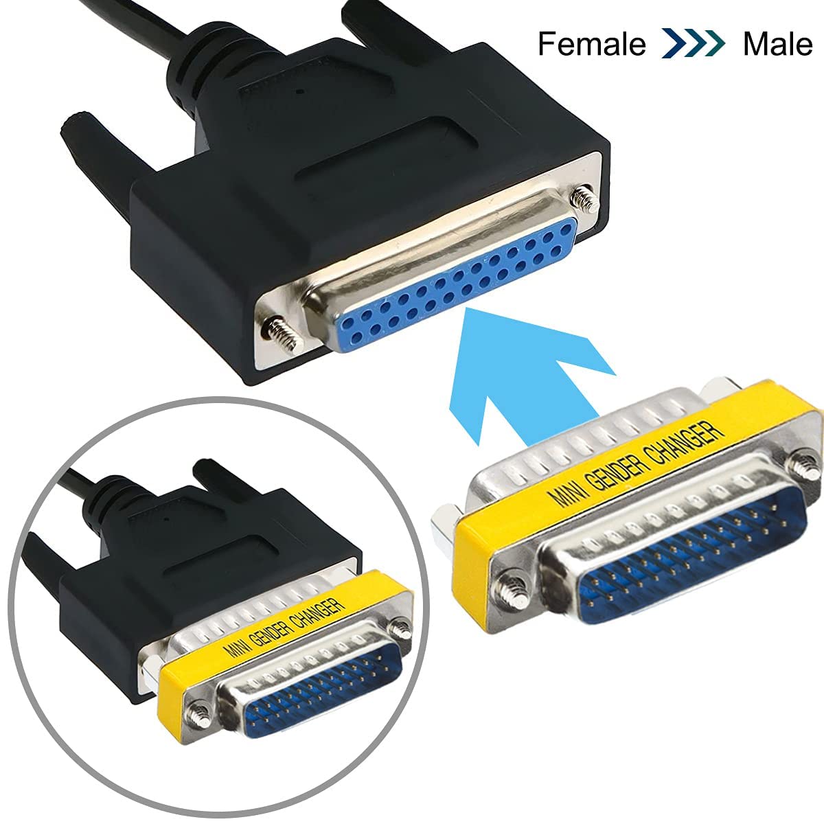 MEIRIYFA DB25 25 Pin Gender Changer D-SUB 25Pin Coupler Serial Cable Gender Changer RS232 VGA Adapter Connetor for Applications Pack of 2 (Male…