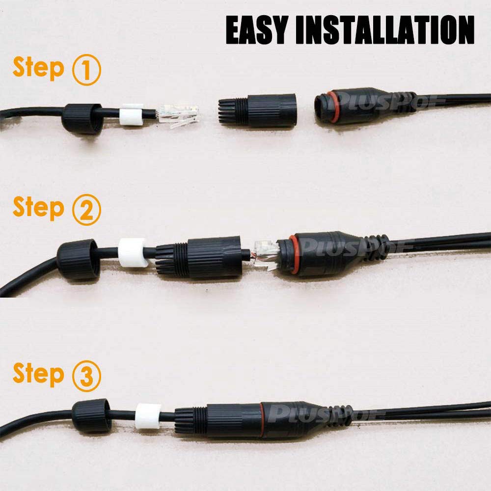 EB-LINK 4 Pair Waterproof PoE Adapter Cable RJ45 Passive PoE Injector and PoE Splitter Kit with 5.5x2.1 mm DC Connector Passive Power Over Ethernet