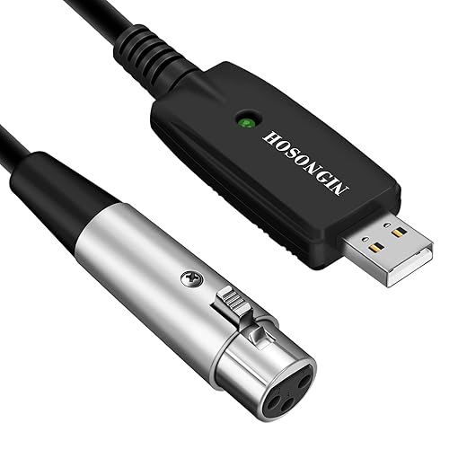HOSONGIN XLR to USB Recording Cable for Microphones, 48V Phantom Power Required for Condenser Microphones, Plug-and-Play Audio Adapter with Built-in