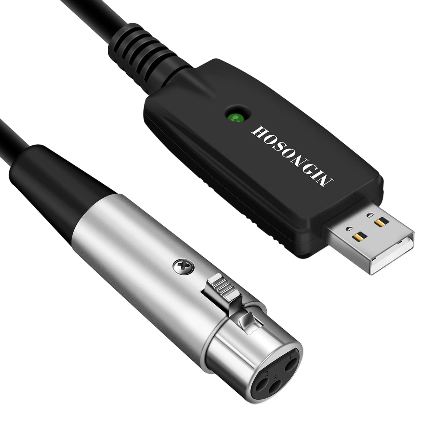 HOSONGIN XLR to USB Recording Cable for Microphones, 48V Phantom Power Required for Condenser Microphones, Plug-and-Play Audio Adapter with Built-in