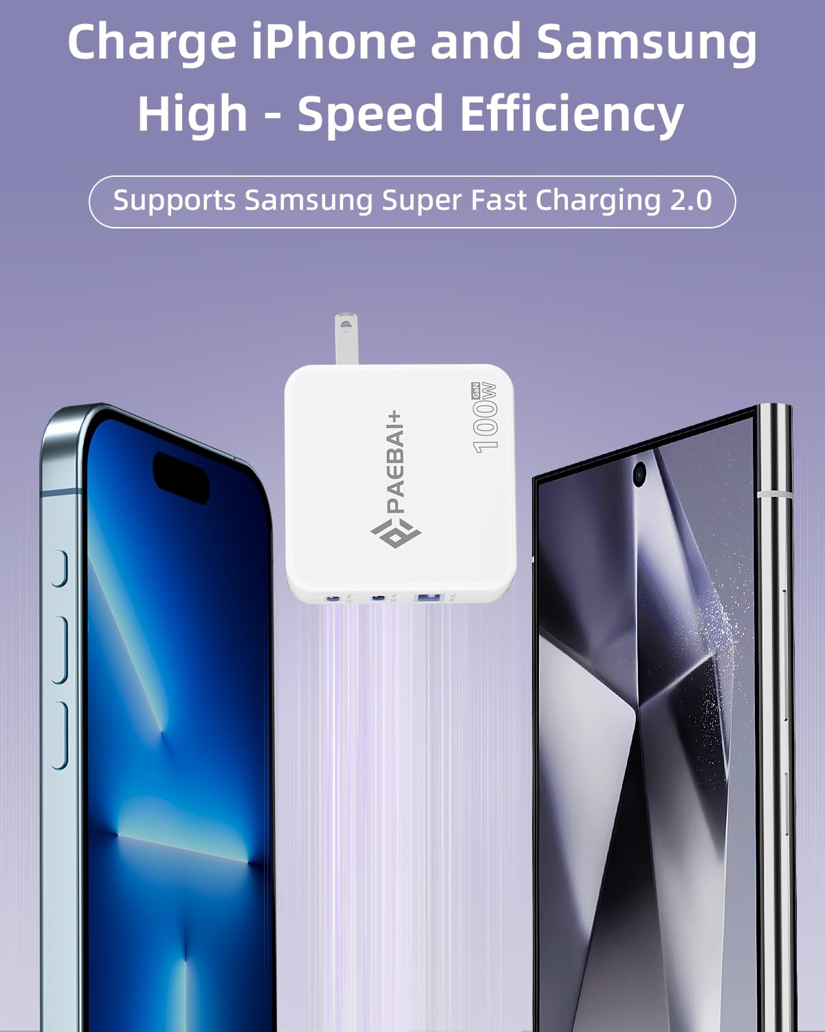 PAEBAI+ 100W USB C Charger Block, 3 Port GaN Foldable Compact Wall Fast Charger for MacBook, Dell XPS, iPhone 17 16 Series, Samsung Galaxy, iPad Pro