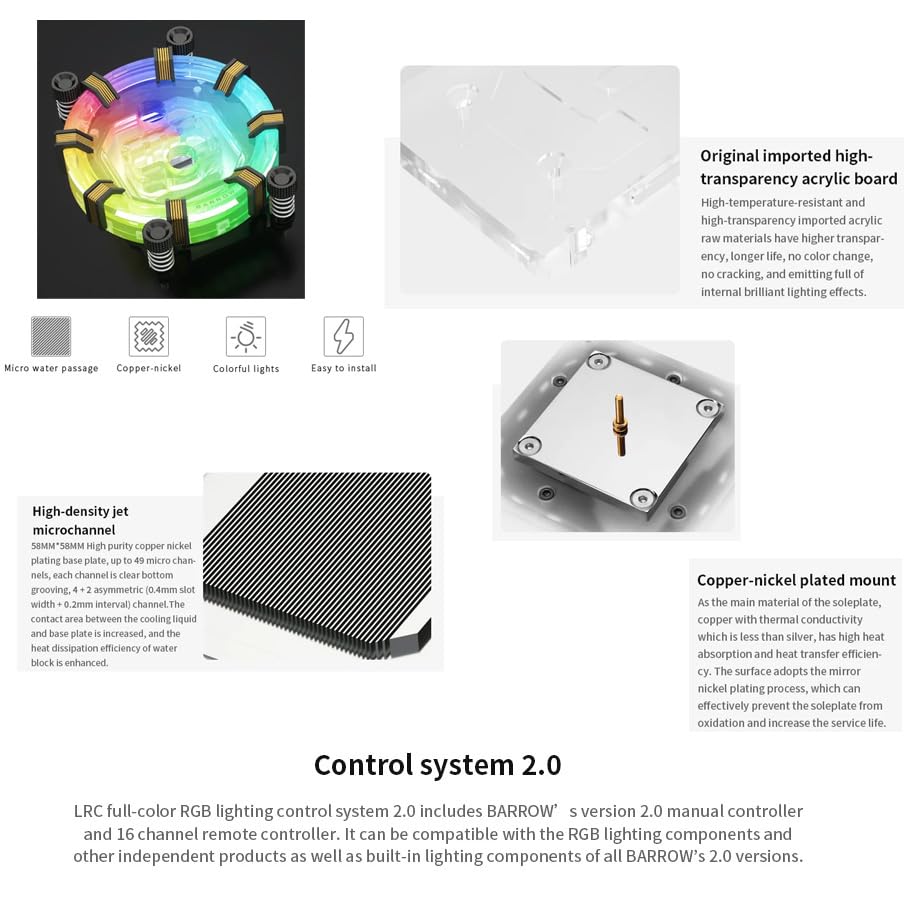 Barrow Ryzen AMD AM4 AM5 Intel 115X X99 X299 Aurora CPU Water Cooling Block (White AMD)
