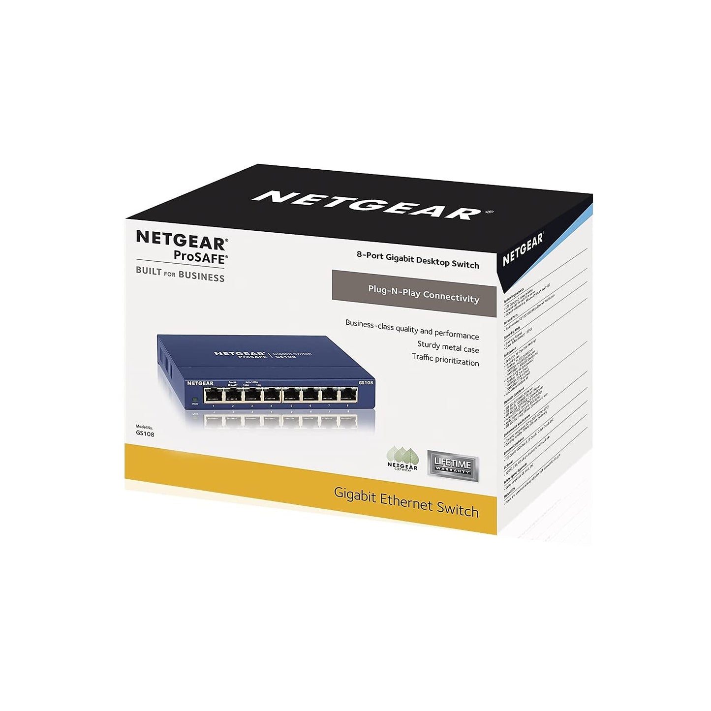 NETGEAR 8-Port Gigabit Ethernet Unmanaged Switch (GS108) - Desktop or Wall Mount, and Limited Lifetime Protection